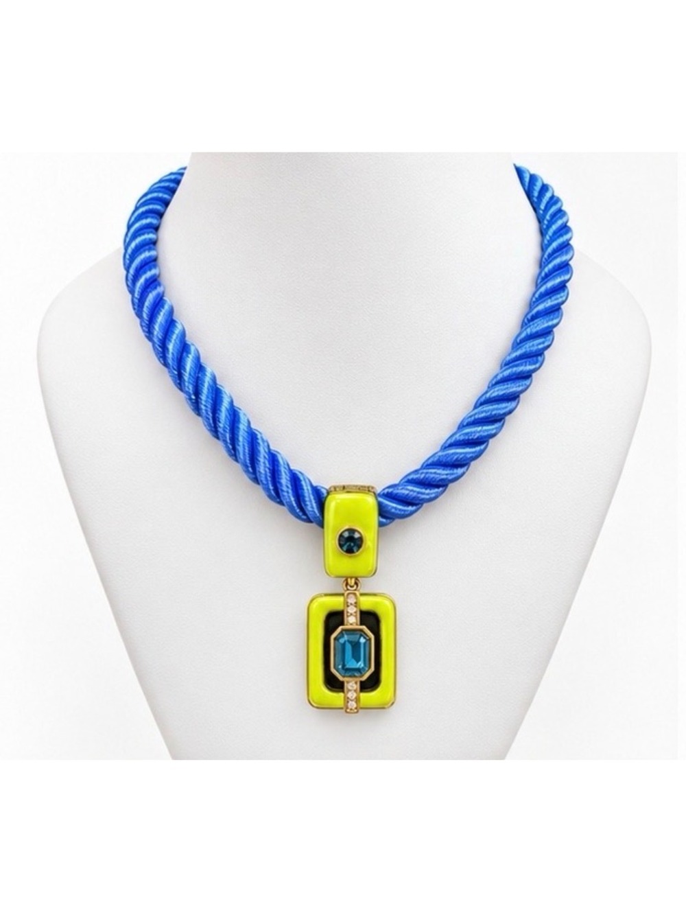 Vintage Heidi Daus Blue Rope Necklace with Yellow and Blue Gemstone Pendant
